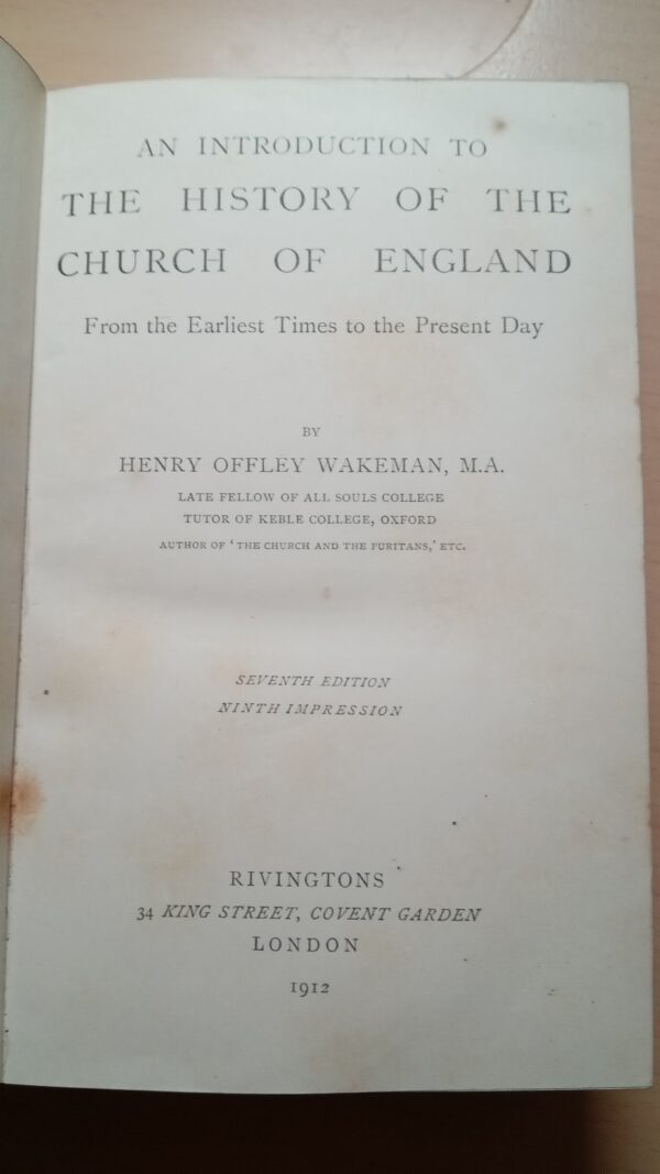 An Introduction to the History of the Church of England by H.O. Wakeman 1912 - Image 4